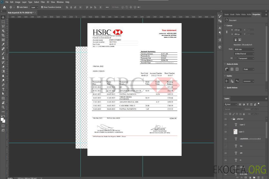 Relevé bancaire HSBC de Brunei template Relevé bancaire HSBC de Brunei template